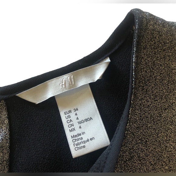 H&M Ladies Black & Silver Glitter Slit Cap Sleeve Fitted New Years Eve Dress - Picture 8 of 11